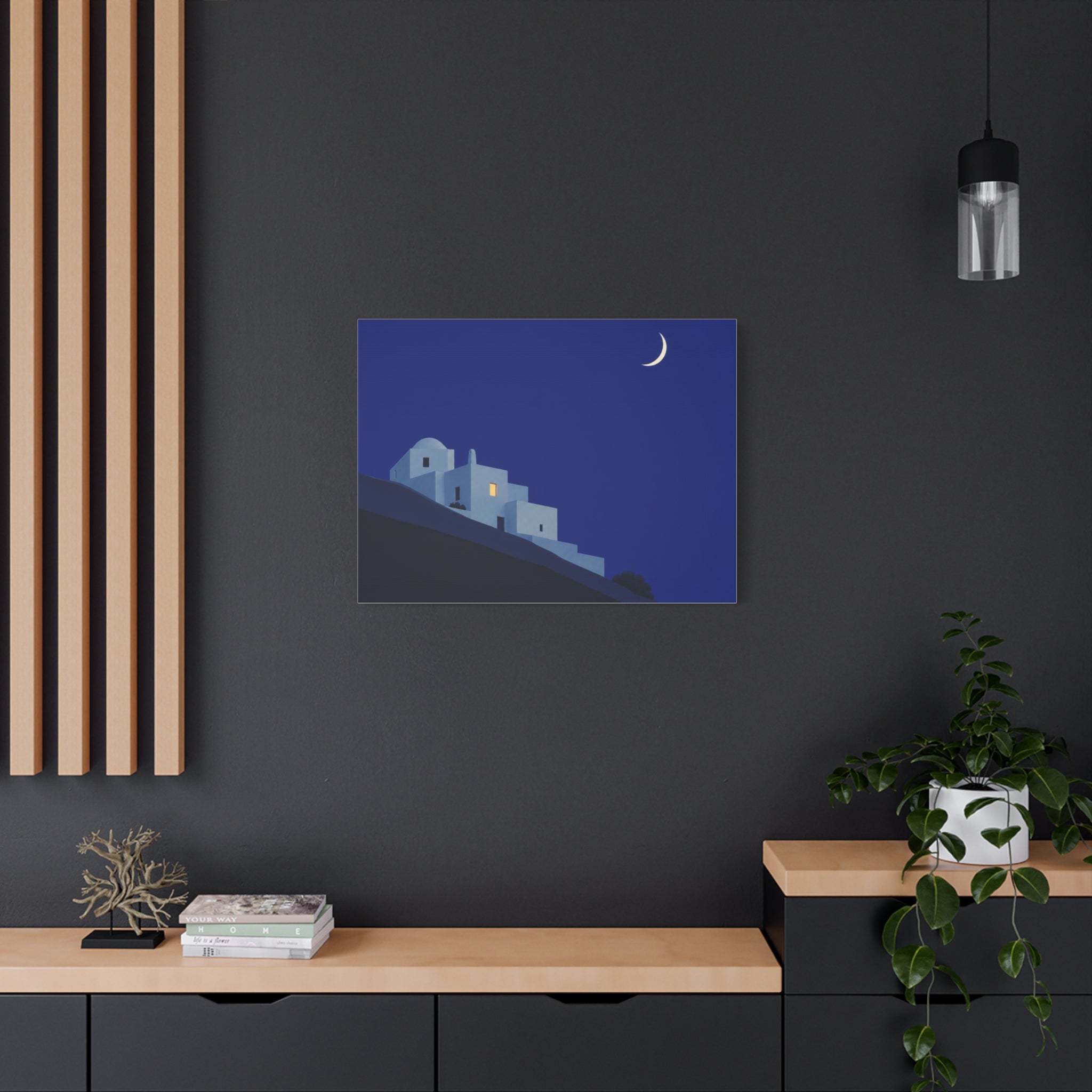 Hillside Village Under Moonlight