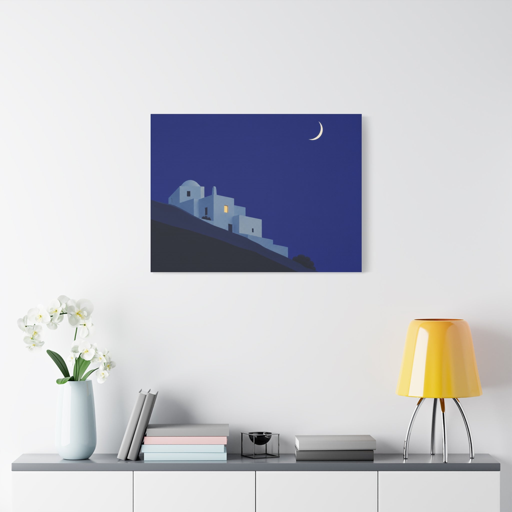 Hillside Village Under Moonlight
